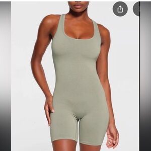 SKIMS Outdoor Mid Thigh Onesie Romper Color Mineral Green Sz Medium